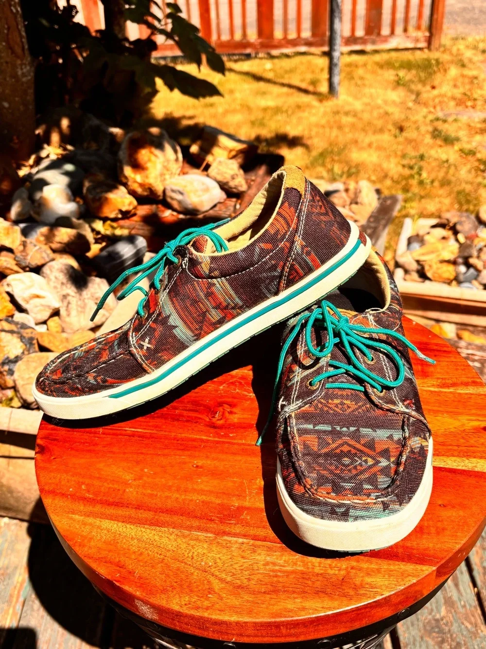Hooey Multicolor Aztec Canvas Boat Shoes with Teal Laces
